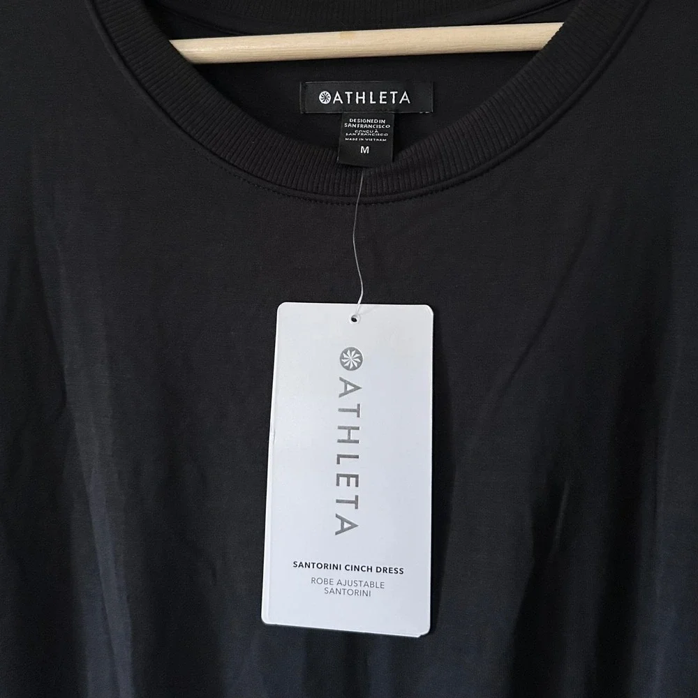 NWT Athleta Santorini Cinch Midi Dress Black M Casual Travel Vacation Minimalist
